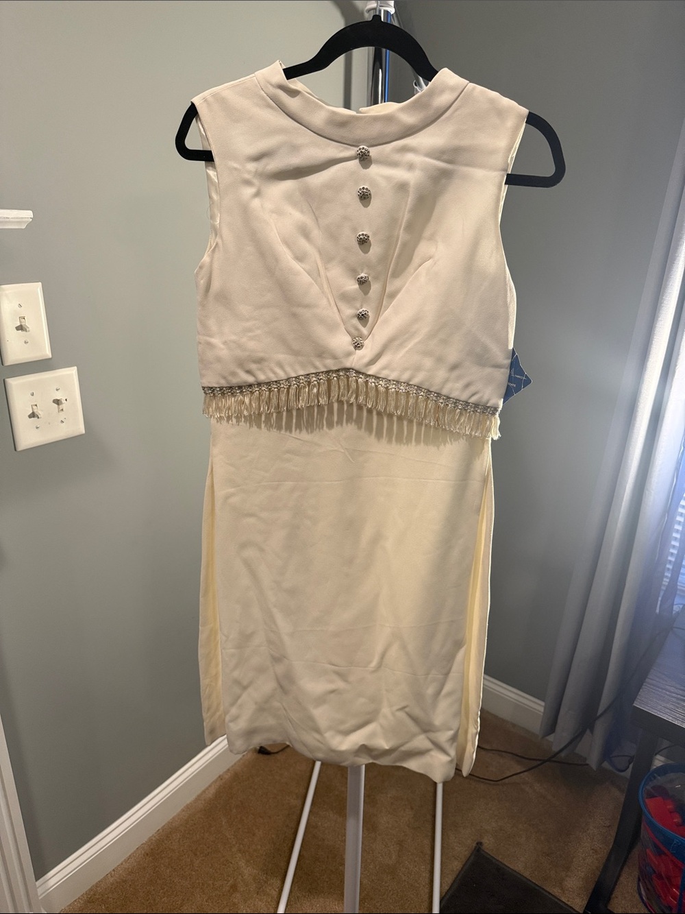 Tiara Cream Fringe-Trim Mini Dress